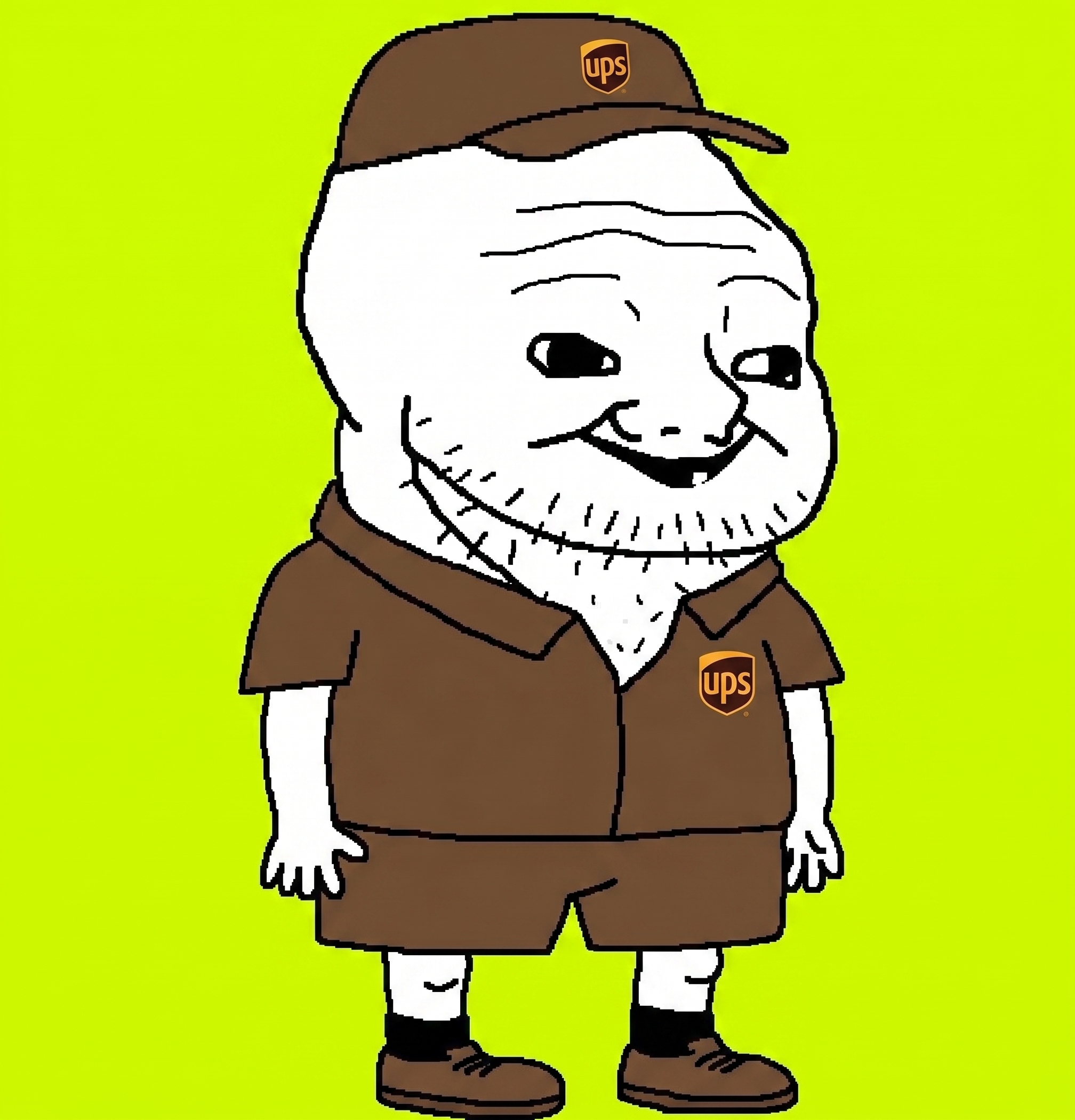 UPS wojak on lime green background